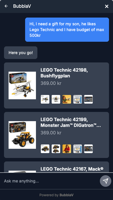AI assistant helping customers search for products in Litium