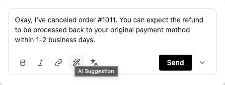 AI-powered reply suggestions within a live chat console