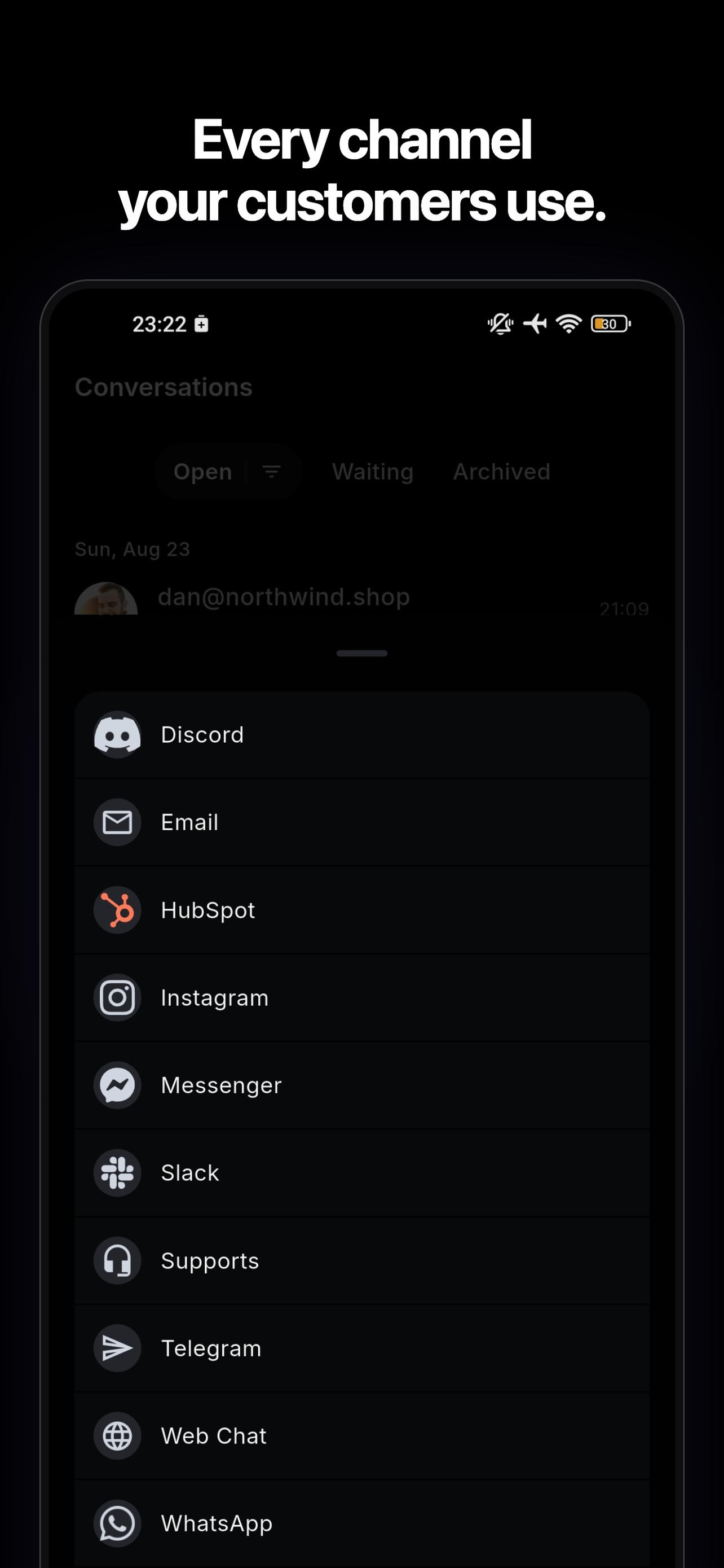 BubblaV mobile app — every channel your customers use, in one inbox