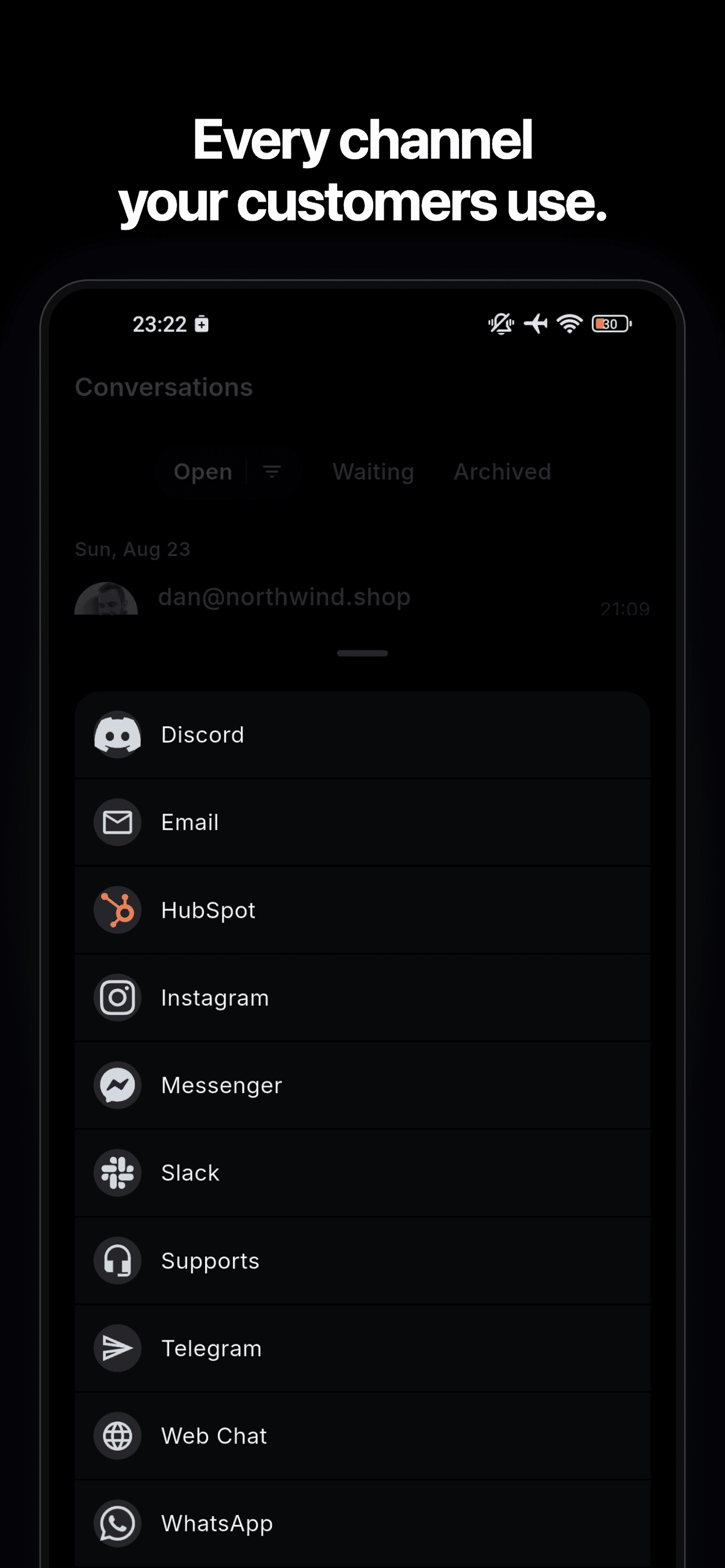 BubblaV mobile app — every channel your customers use, in one inbox